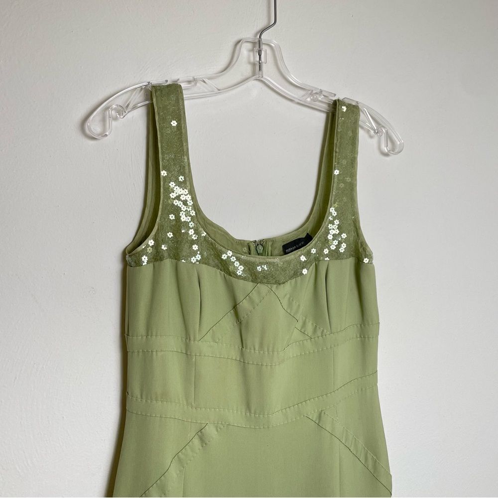 RENA LANGE Y2K Sleeveless Midi Silk Dress Floral Sequins Fairy Ethereal Formal - Picture 6 of 17